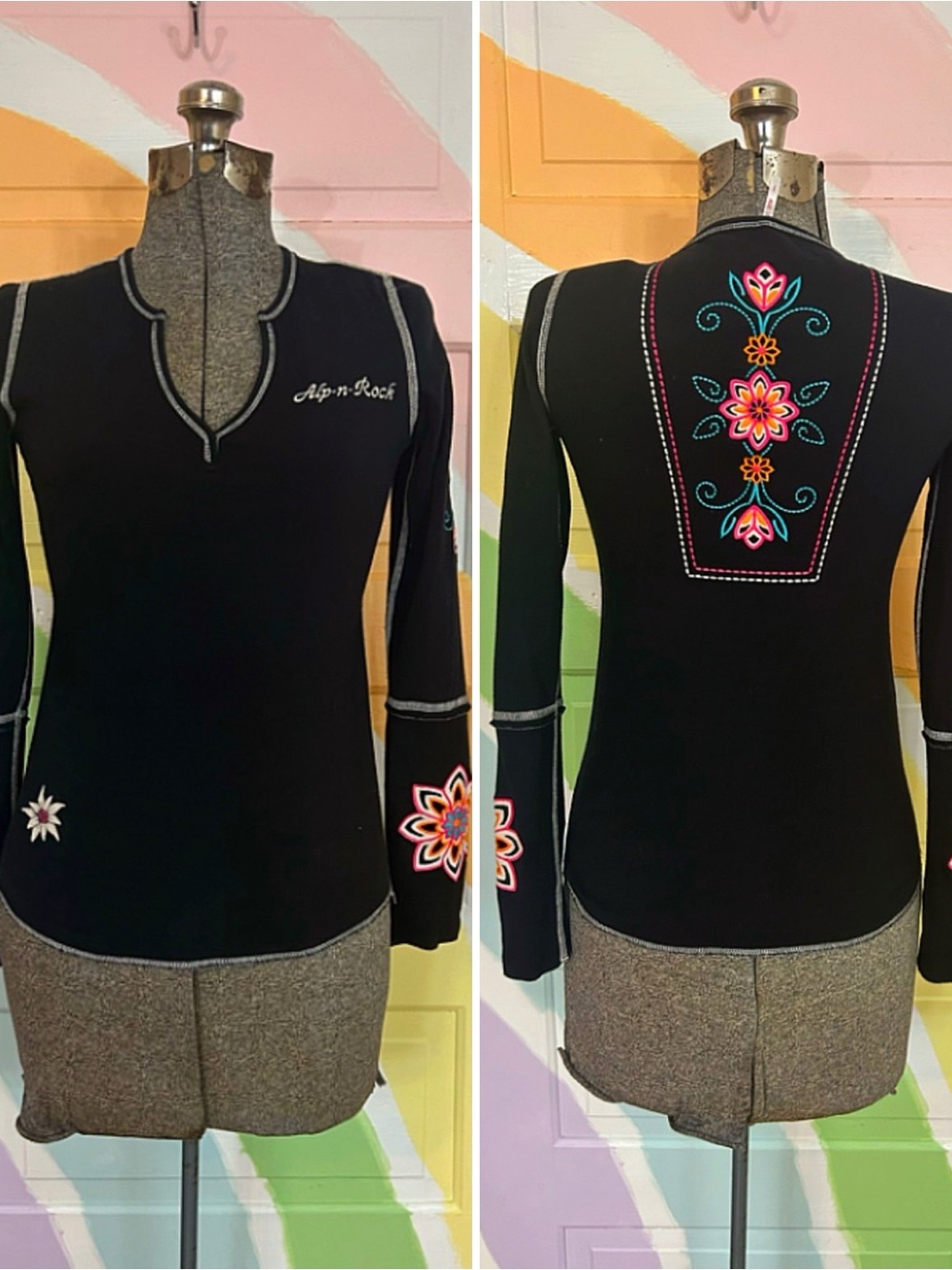 Alp-n-Rock RARE Winter Bloom Reversible Embroidered Floral Henley Sz 1/XS 🧡🎀 - Picture 2 of 15